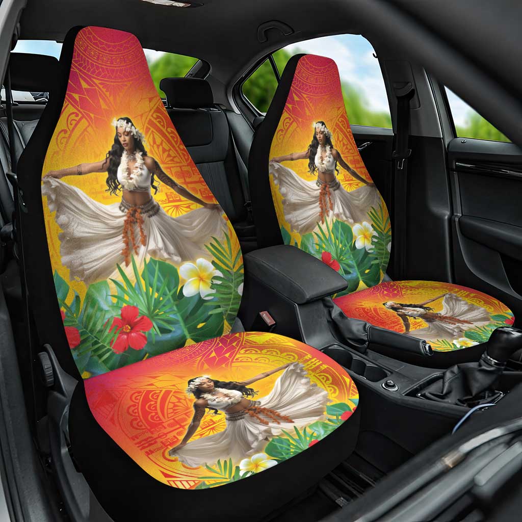 Woman Polynesian Tattoos Car Seat Cover Tropical Flower - Vibrant Hot Color LT03 One Size Vibrant Gradient - Polynesian Pride