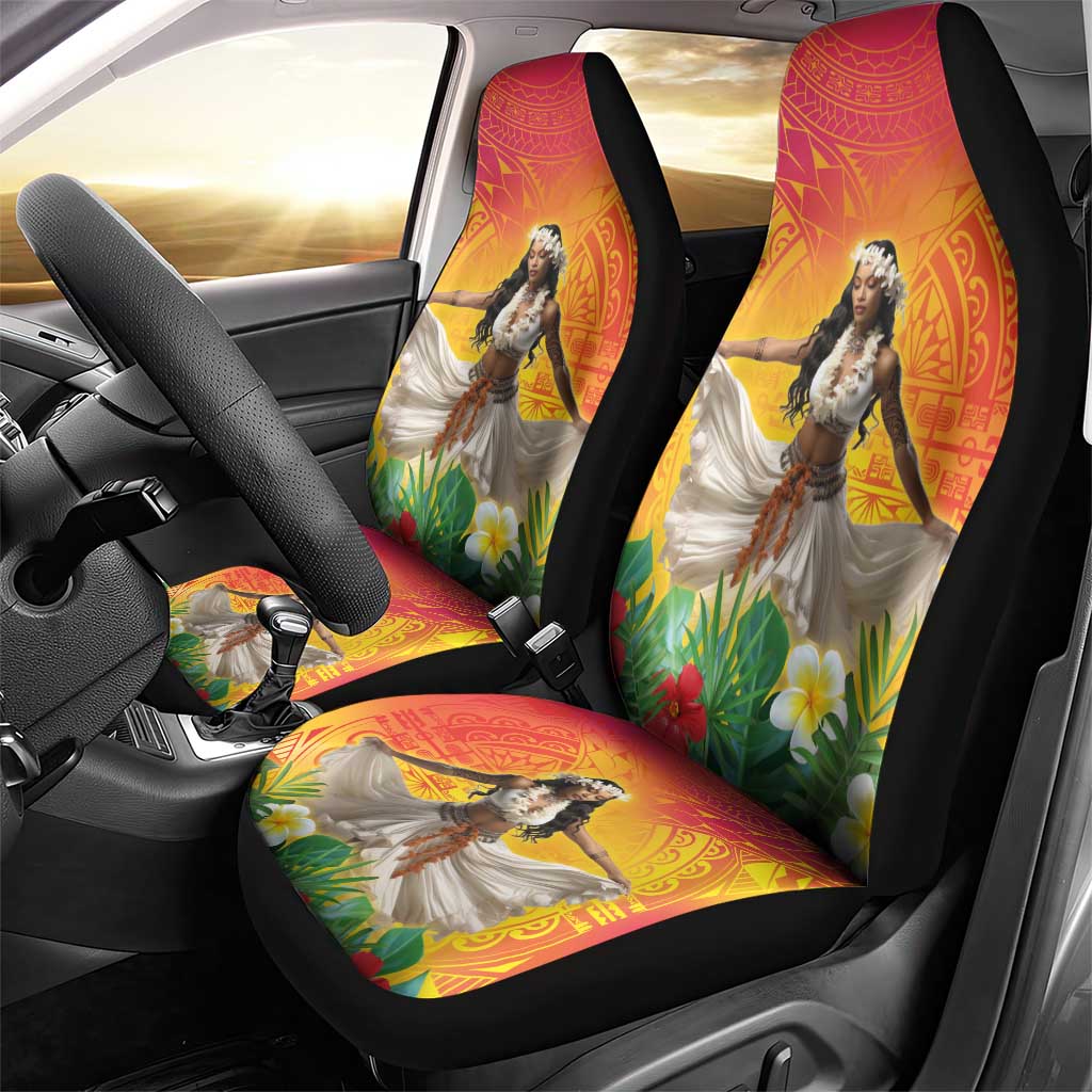 Woman Polynesian Tattoos Car Seat Cover Tropical Flower - Vibrant Hot Color LT03 - Polynesian Pride