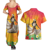 Woman Polynesian Tattoos Couples Matching Summer Maxi Dress and Hawaiian Shirt Tropical Flower - Vibrant Hot Color LT03 - Polynesian Pride