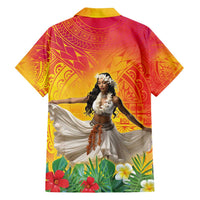 Woman Polynesian Tattoos Family Matching Off Shoulder Maxi Dress and Hawaiian Shirt Tropical Flower - Vibrant Hot Color LT03 - Polynesian Pride