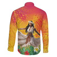 Woman Polynesian Tattoos Family Matching Off Shoulder Maxi Dress and Hawaiian Shirt Tropical Flower - Vibrant Hot Color LT03 - Polynesian Pride