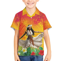 Woman Polynesian Tattoos Family Matching Tank Maxi Dress and Hawaiian Shirt Tropical Flower - Vibrant Hot Color LT03 Son's Shirt Vibrant Gradient - Polynesian Pride