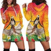 Woman Polynesian Tattoos Hoodie Dress Tropical Flower - Vibrant Hot Color LT03 - Polynesian Pride