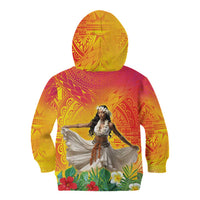 Woman Polynesian Tattoos Kid Hoodie Tropical Flower - Vibrant Hot Color LT03 - Polynesian Pride