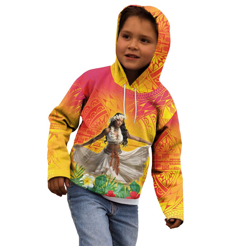 Woman Polynesian Tattoos Kid Hoodie Tropical Flower - Vibrant Hot Color LT03 - Polynesian Pride