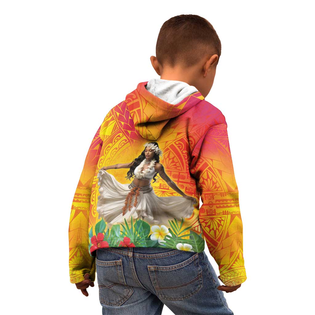 Woman Polynesian Tattoos Kid Hoodie Tropical Flower - Vibrant Hot Color LT03 - Polynesian Pride