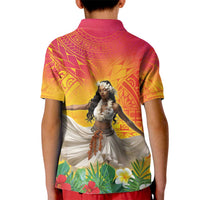 Woman Polynesian Tattoos Kid Polo Shirt Tropical Flower - Vibrant Hot Color LT03 - Polynesian Pride