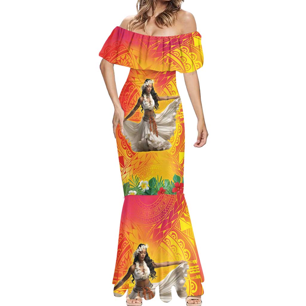 Woman Polynesian Tattoos Mermaid Dress Tropical Flower - Vibrant Hot Color LT03 - Polynesian Pride