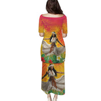 Woman Polynesian Tattoos Puletasi Tropical Flower - Vibrant Hot Color LT03 - Polynesian Pride
