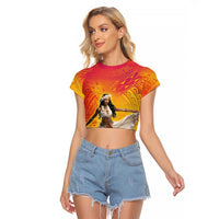 Woman Polynesian Tattoos Raglan Cropped T Shirt Tropical Flower - Vibrant Hot Color LT03 Female Vibrant Gradient - Polynesian Pride