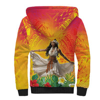 Woman Polynesian Tattoos Sherpa Hoodie Tropical Flower - Vibrant Hot Color LT03 - Polynesian Pride