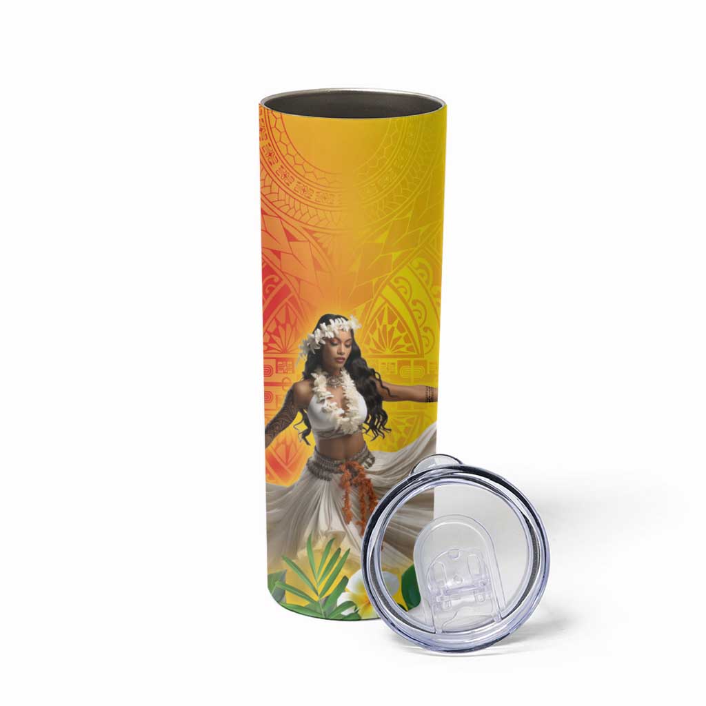 Woman Polynesian Tattoos Skinny Tumbler Tropical Flower - Vibrant Hot Color LT03 - Polynesian Pride