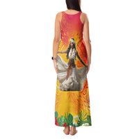 Woman Polynesian Tattoos Tank Maxi Dress Tropical Flower - Vibrant Hot Color LT03 - Polynesian Pride