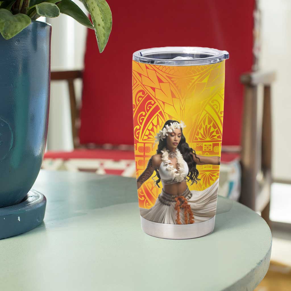 Woman Polynesian Tattoos Tumbler Cup Tropical Flower - Vibrant Hot Color