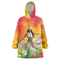Woman Polynesian Tattoos Wearable Blanket Hoodie Tropical Flower - Vibrant Hot Color LT03 One Size Vibrant Gradient - Polynesian Pride