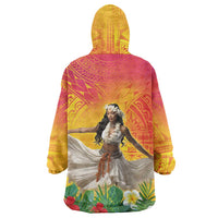 Woman Polynesian Tattoos Wearable Blanket Hoodie Tropical Flower - Vibrant Hot Color LT03 - Polynesian Pride