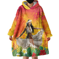 Woman Polynesian Tattoos Wearable Blanket Hoodie Tropical Flower - Vibrant Hot Color LT03 - Polynesian Pride