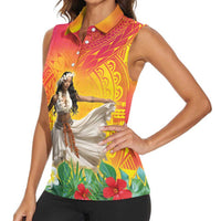 Woman Polynesian Tattoos Women Sleeveless Polo Shirt Tropical Flower - Vibrant Hot Color LT03 - Polynesian Pride