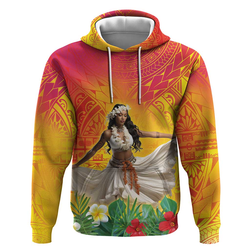 Woman Polynesian Tattoos Zip Hoodie Tropical Flower - Vibrant Hot Color LT03 Pullover Hoodie Vibrant Gradient - Polynesian Pride