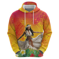 Woman Polynesian Tattoos Zip Hoodie Tropical Flower - Vibrant Hot Color LT03 - Polynesian Pride