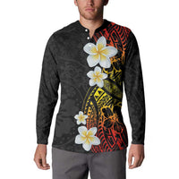 Plumeria Button Sweatshirt Polynesian Tribal Frangipani Sunset