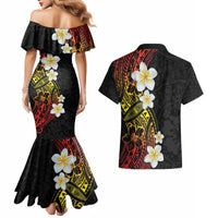 Plumeria Couples Matching Mermaid Dress and Hawaiian Shirt Polynesian Tribal Frangipani Sunset LT03 - Polynesian Pride