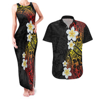 Plumeria Couples Matching Tank Maxi Dress and Hawaiian Shirt Polynesian Tribal Frangipani Sunset LT03 Black - Polynesian Pride