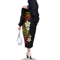 Plumeria Family Matching Off The Shoulder Long Sleeve Dress and Hawaiian Shirt Polynesian Tribal Frangipani Sunset LT03 - Polynesian Pride