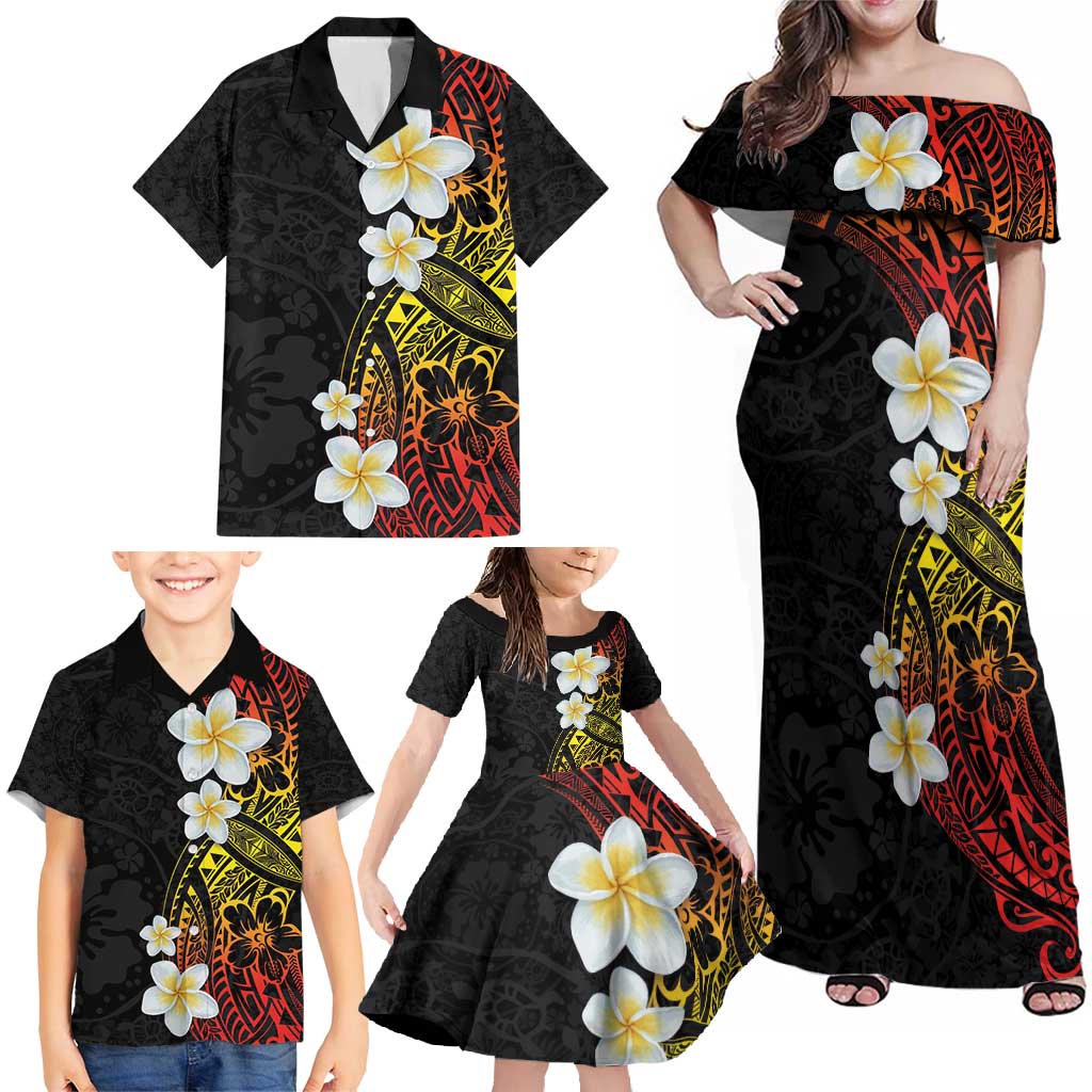 Plumeria Family Matching Off Shoulder Maxi Dress and Hawaiian Shirt Polynesian Tribal Frangipani Sunset LT03 - Polynesian Pride