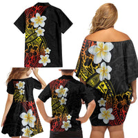 Plumeria Family Matching Off Shoulder Short Dress and Hawaiian Shirt Polynesian Tribal Frangipani Sunset LT03 - Polynesian Pride