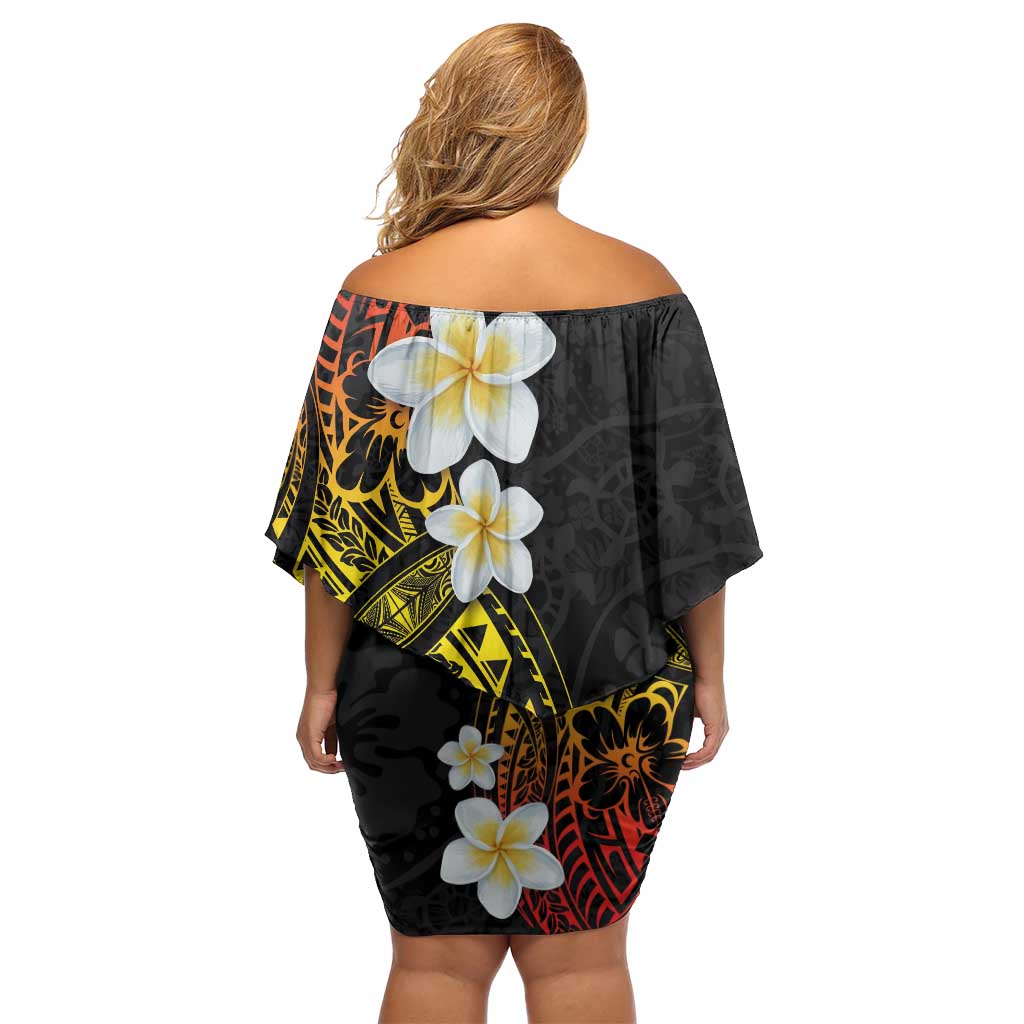 Plumeria Family Matching Off Shoulder Short Dress and Hawaiian Shirt Polynesian Tribal Frangipani Sunset LT03 - Polynesian Pride