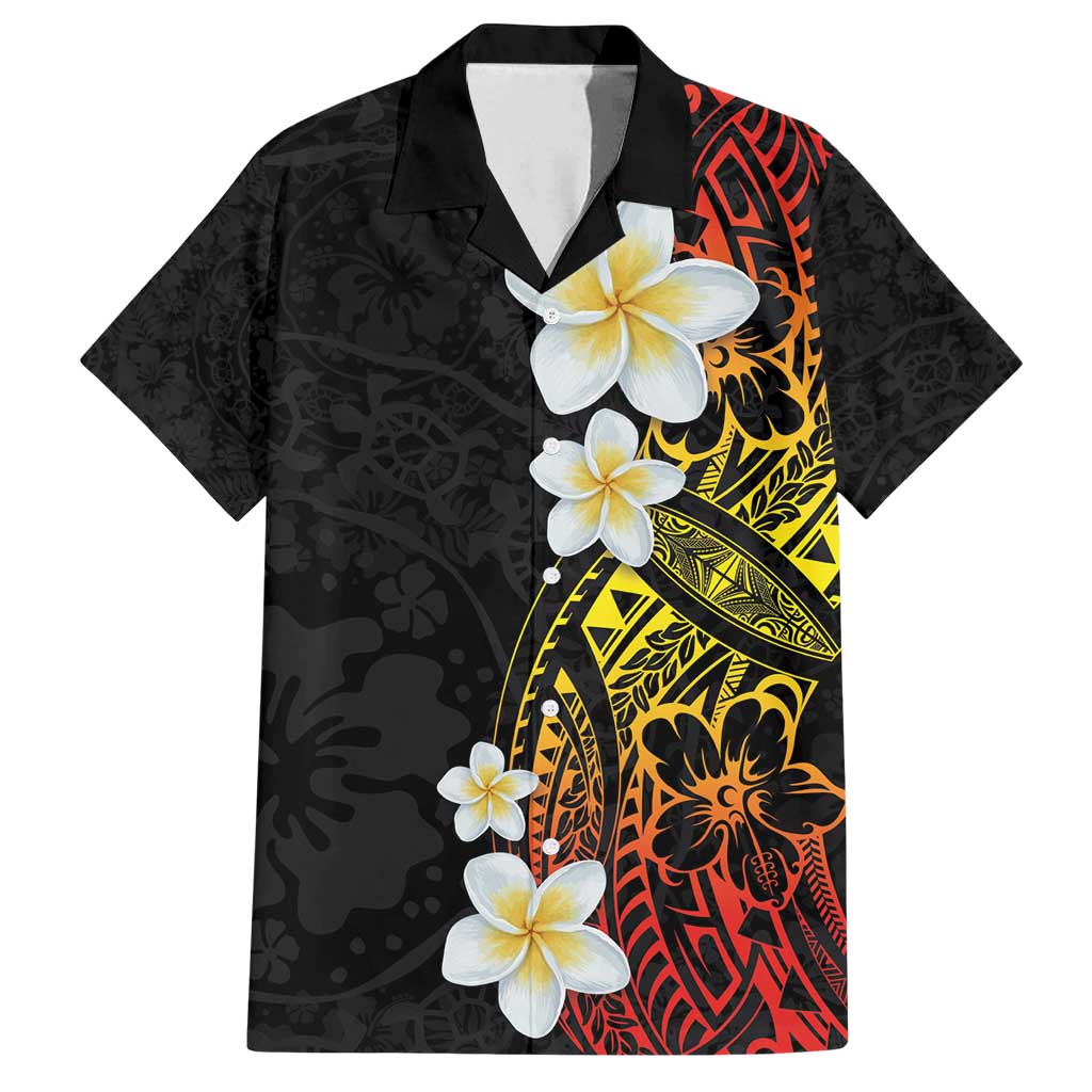 Plumeria Family Matching Puletasi and Hawaiian Shirt Polynesian Tribal Frangipani Sunset LT03 Dad's Shirt - Short Sleeve Black - Polynesian Pride