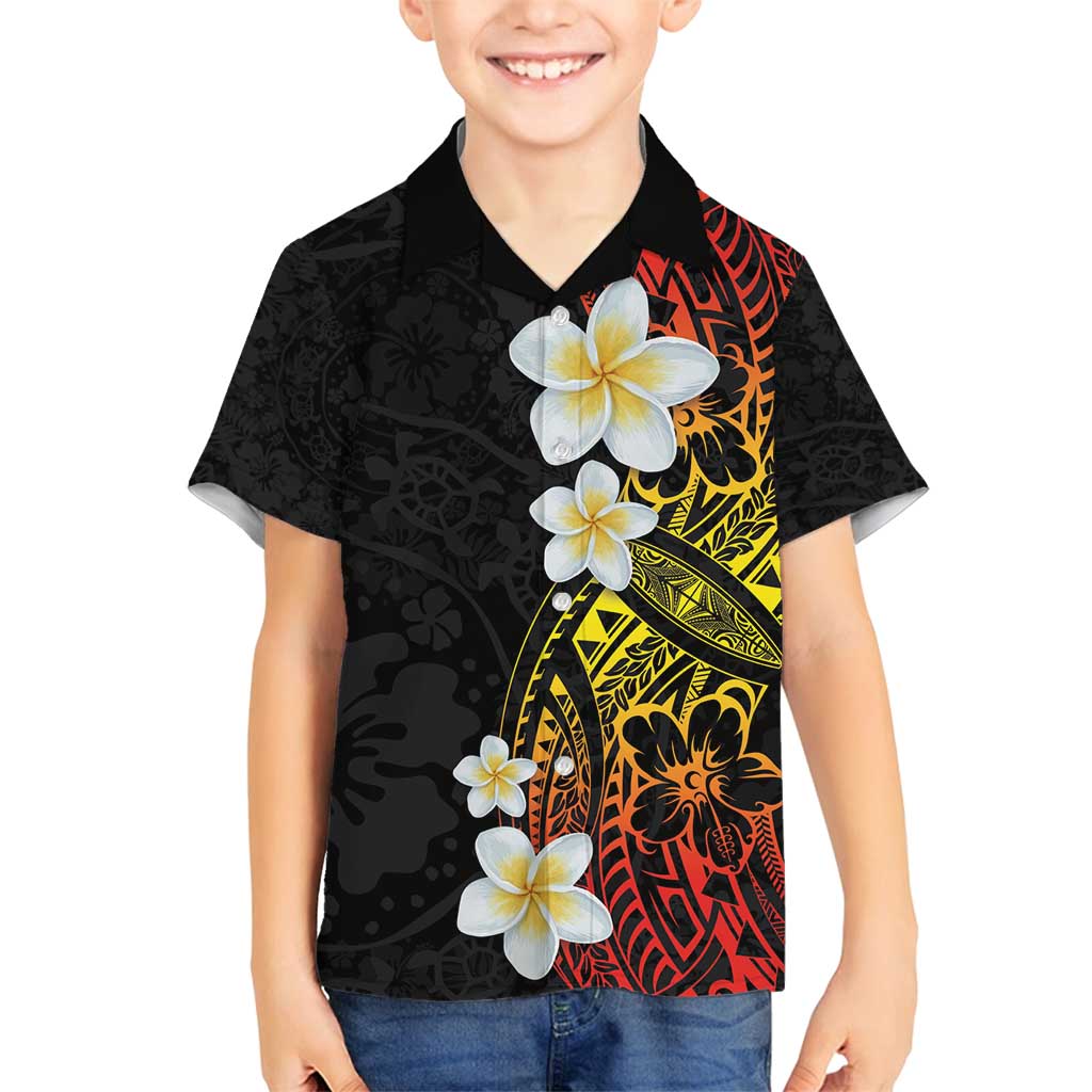 Plumeria Family Matching Puletasi and Hawaiian Shirt Polynesian Tribal Frangipani Sunset LT03 Son's Shirt Black - Polynesian Pride