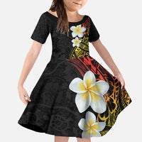 Plumeria Family Matching Short Sleeve Bodycon Dress and Hawaiian Shirt Polynesian Tribal Frangipani Sunset LT03 Daughter's Dress Black - Polynesian Pride