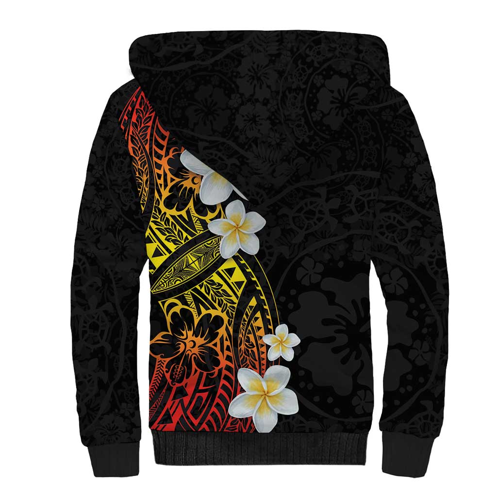 Plumeria Sherpa Hoodie Polynesian Tribal Frangipani Sunset LT03 - Polynesian Pride