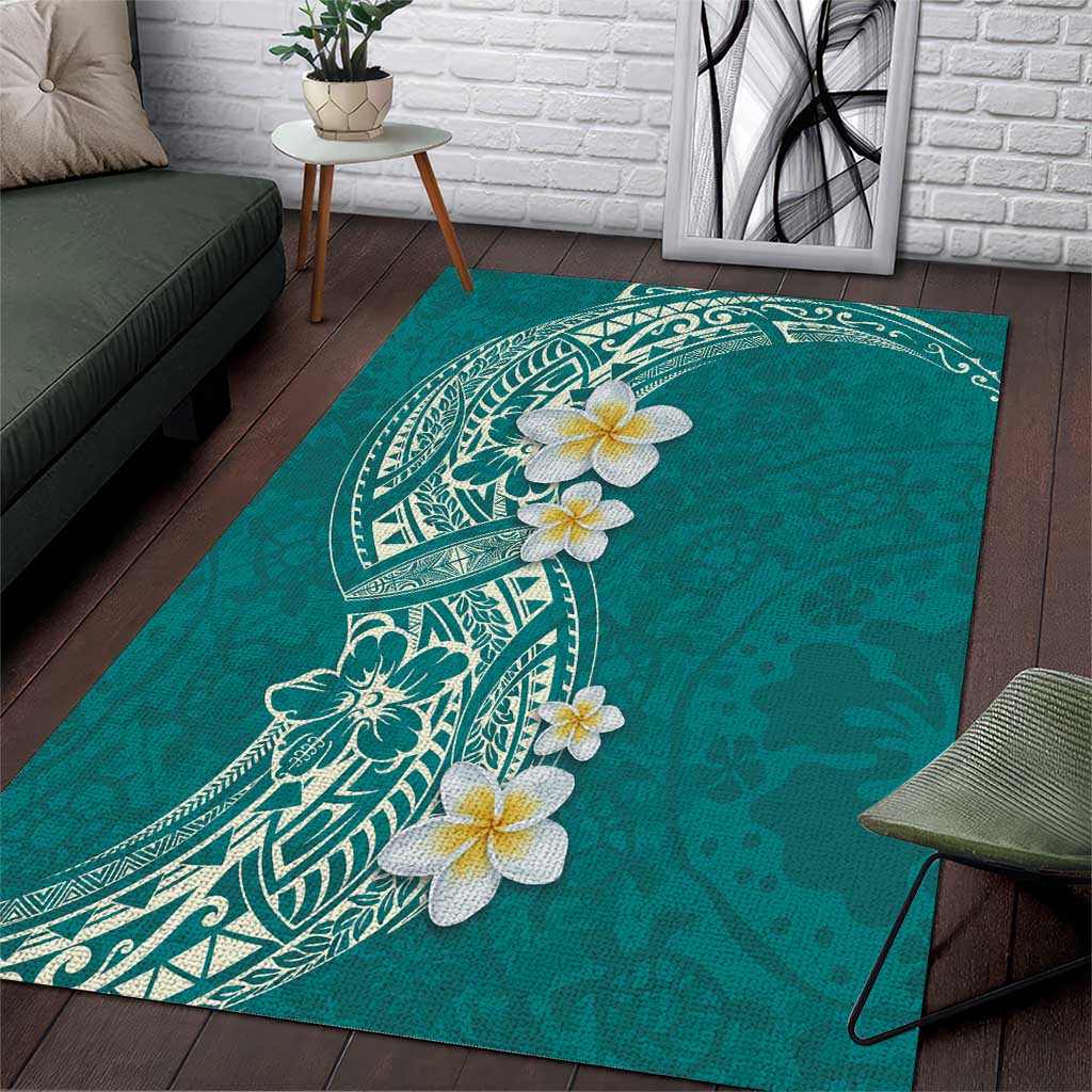 Plumeria Area Rug Polynesian Tribal Frangipani Teal LT03 Teal - Polynesian Pride