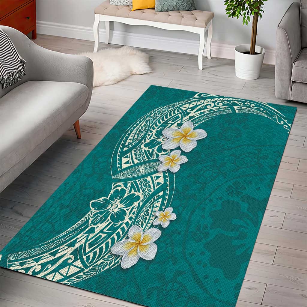 Plumeria Area Rug Polynesian Tribal Frangipani Teal LT03 - Polynesian Pride