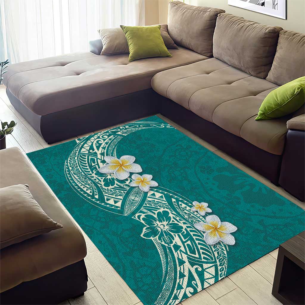 Plumeria Area Rug Polynesian Tribal Frangipani Teal LT03 - Polynesian Pride