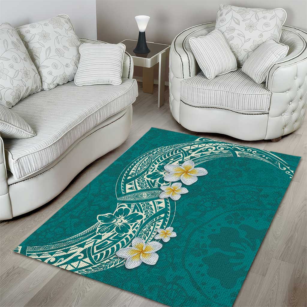 Plumeria Area Rug Polynesian Tribal Frangipani Teal LT03 - Polynesian Pride