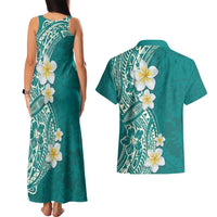Plumeria Couples Matching Tank Maxi Dress and Hawaiian Shirt Polynesian Tribal Frangipani Teal LT03 - Polynesian Pride
