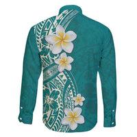 Plumeria Family Matching Long Sleeve Bodycon Dress and Hawaiian Shirt Polynesian Tribal Frangipani Teal LT03 - Polynesian Pride