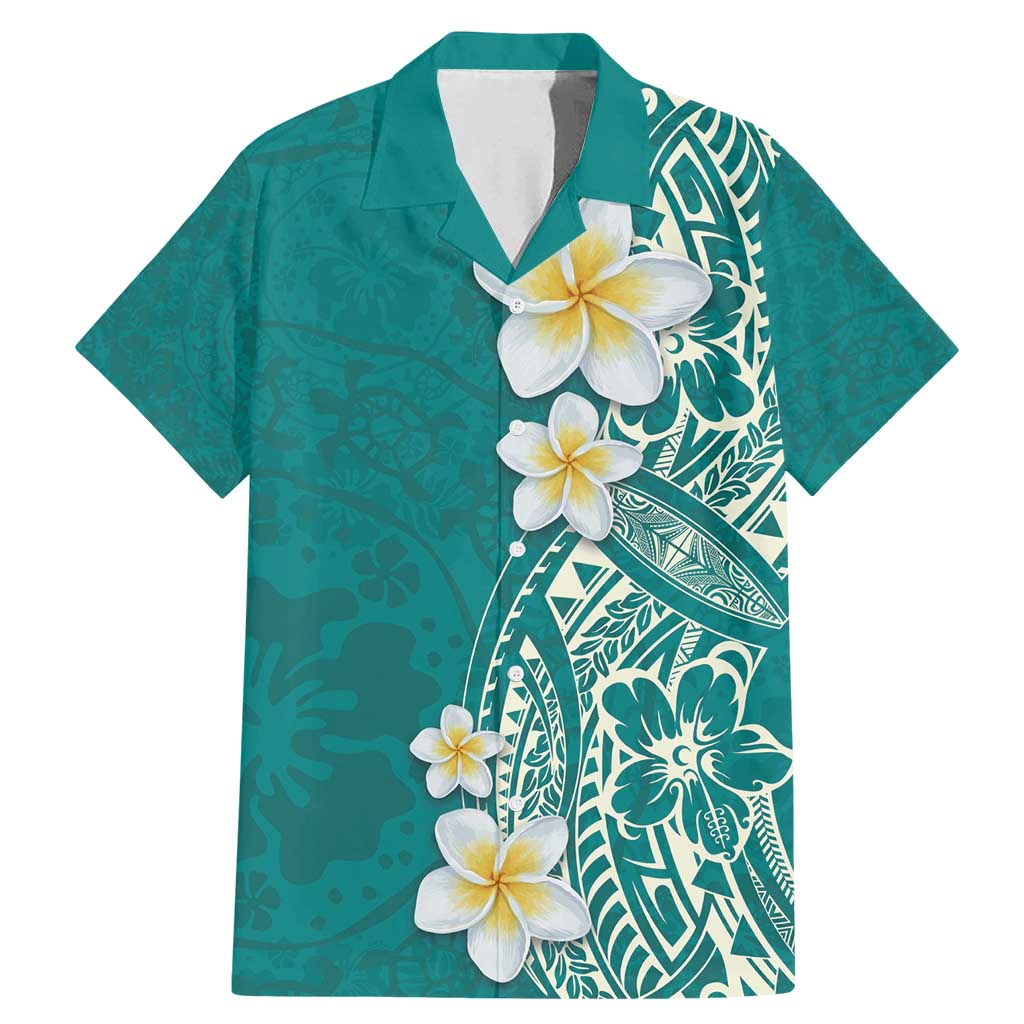 Plumeria Family Matching Mermaid Dress and Hawaiian Shirt Polynesian Tribal Frangipani Teal LT03 Dad's Shirt - Short Sleeve Teal - Polynesian Pride