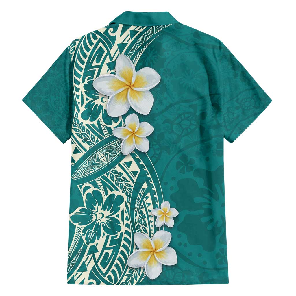 Plumeria Family Matching Off Shoulder Maxi Dress and Hawaiian Shirt Polynesian Tribal Frangipani Teal LT03 - Polynesian Pride