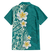Plumeria Family Matching Off Shoulder Maxi Dress and Hawaiian Shirt Polynesian Tribal Frangipani Teal LT03 - Polynesian Pride