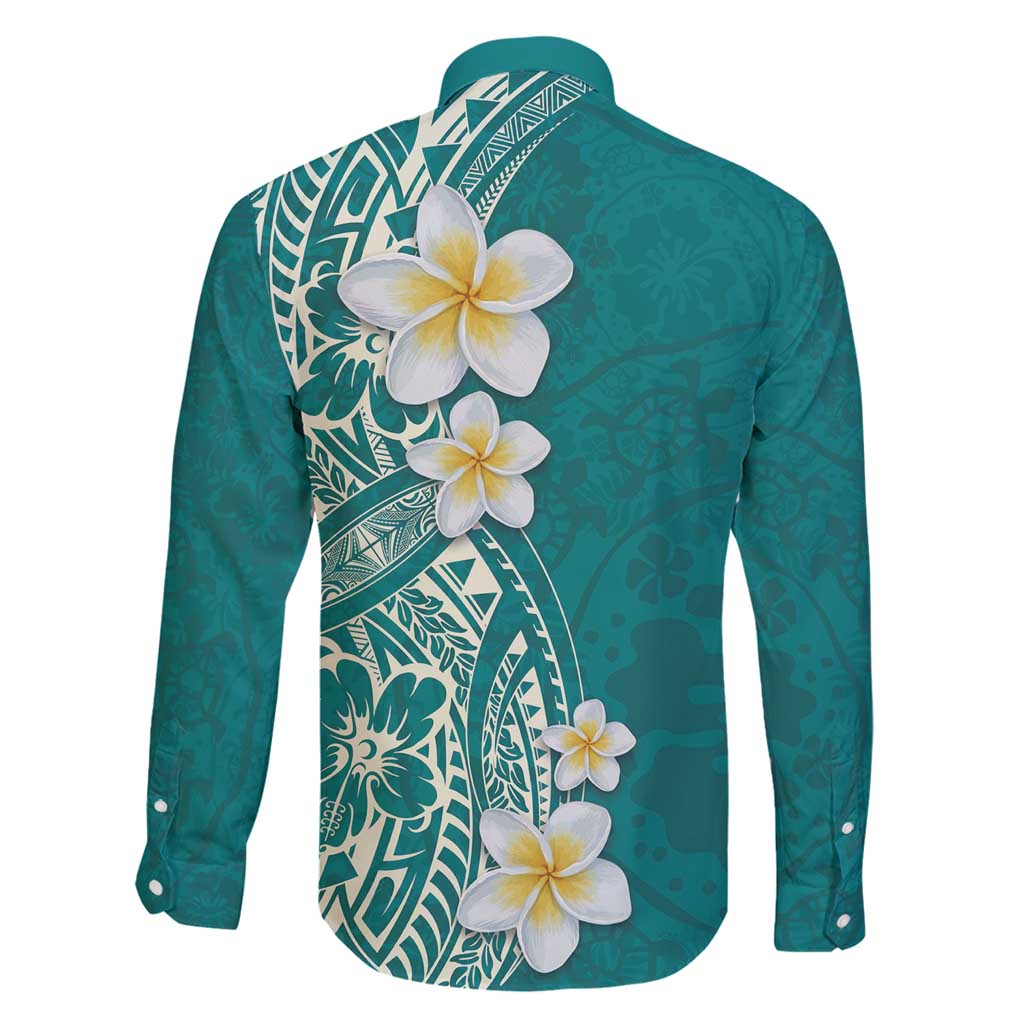 Plumeria Family Matching Off Shoulder Maxi Dress and Hawaiian Shirt Polynesian Tribal Frangipani Teal LT03 - Polynesian Pride