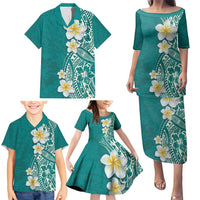Plumeria Family Matching Puletasi and Hawaiian Shirt Polynesian Tribal Frangipani Teal LT03 - Polynesian Pride