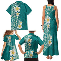 Plumeria Family Matching Tank Maxi Dress and Hawaiian Shirt Polynesian Tribal Frangipani Teal LT03 - Polynesian Pride