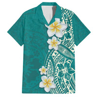 Plumeria Family Matching Tank Maxi Dress and Hawaiian Shirt Polynesian Tribal Frangipani Teal LT03 Dad's Shirt - Short Sleeve Teal - Polynesian Pride