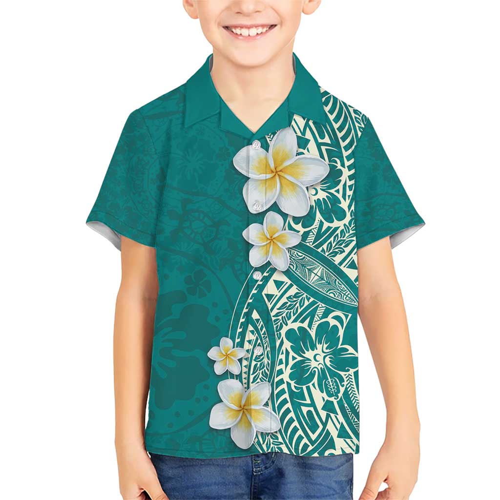 Plumeria Kid Hawaiian Shirt Polynesian Tribal Frangipani Teal LT03 Kid Teal - Polynesian Pride