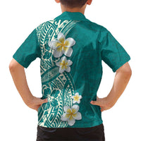 Plumeria Kid Hawaiian Shirt Polynesian Tribal Frangipani Teal LT03 - Polynesian Pride